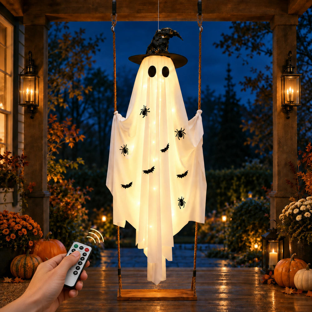 CRILARY Halloween Swinging Ghost 5.9ft with warm white lights