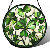 CRISGIF Ireland Green Clover Stained Glass Suncatcher front view