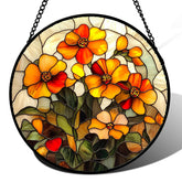CRISGIF Orange Calendula Stained Glass Suncatcher front view