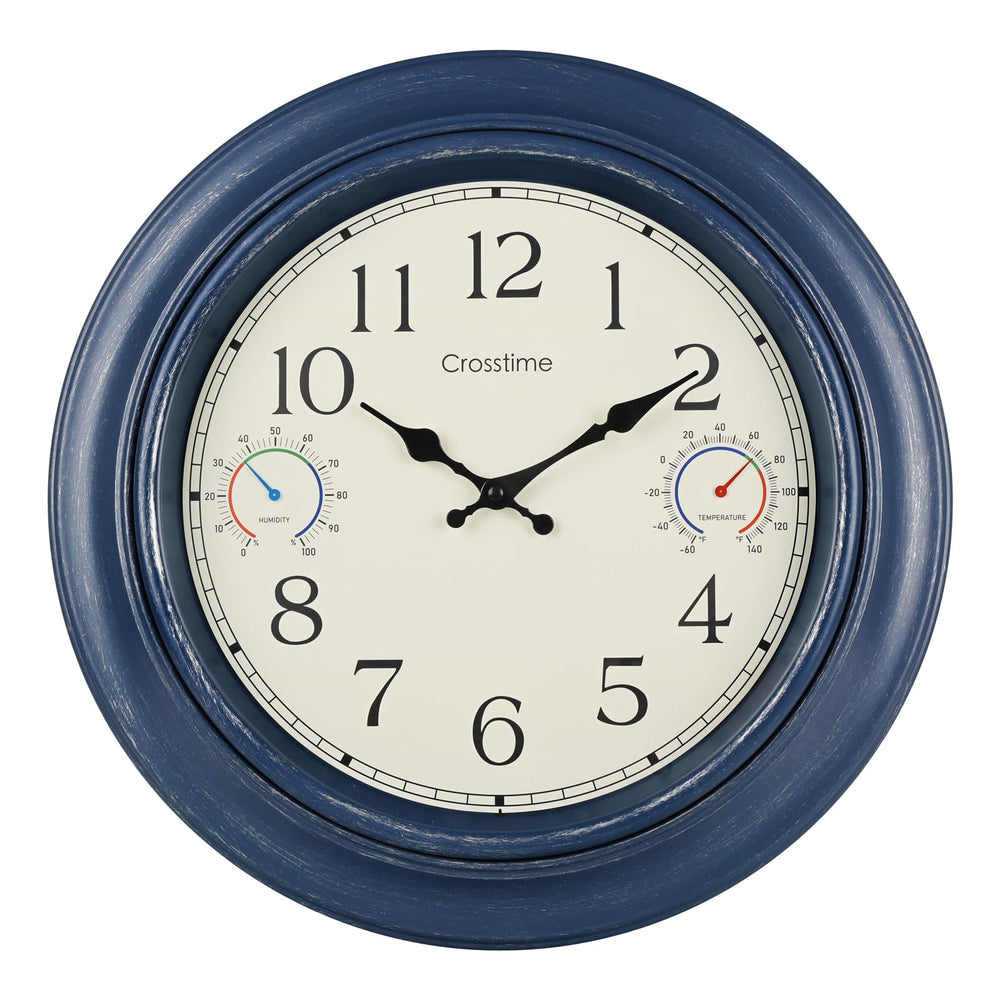 Crosstime 18-inch outdoor clock front view with blue finish