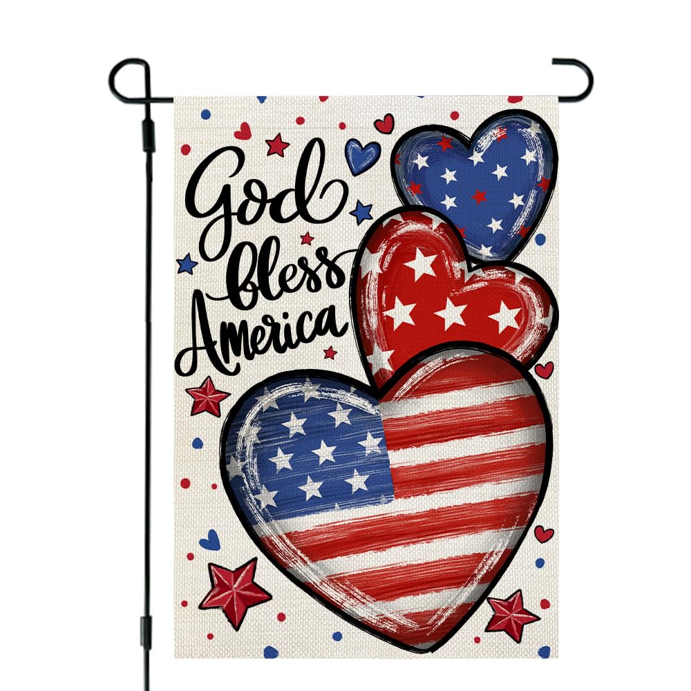 CROWNED BEAUTY 4th of July Garden Flag front view with heart-shaped designs