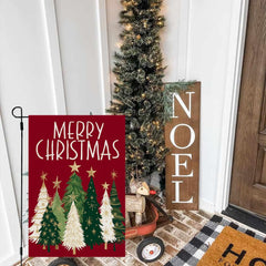 CROWNED BEAUTY Christmas Trees Garden Flag featuring stars and trees