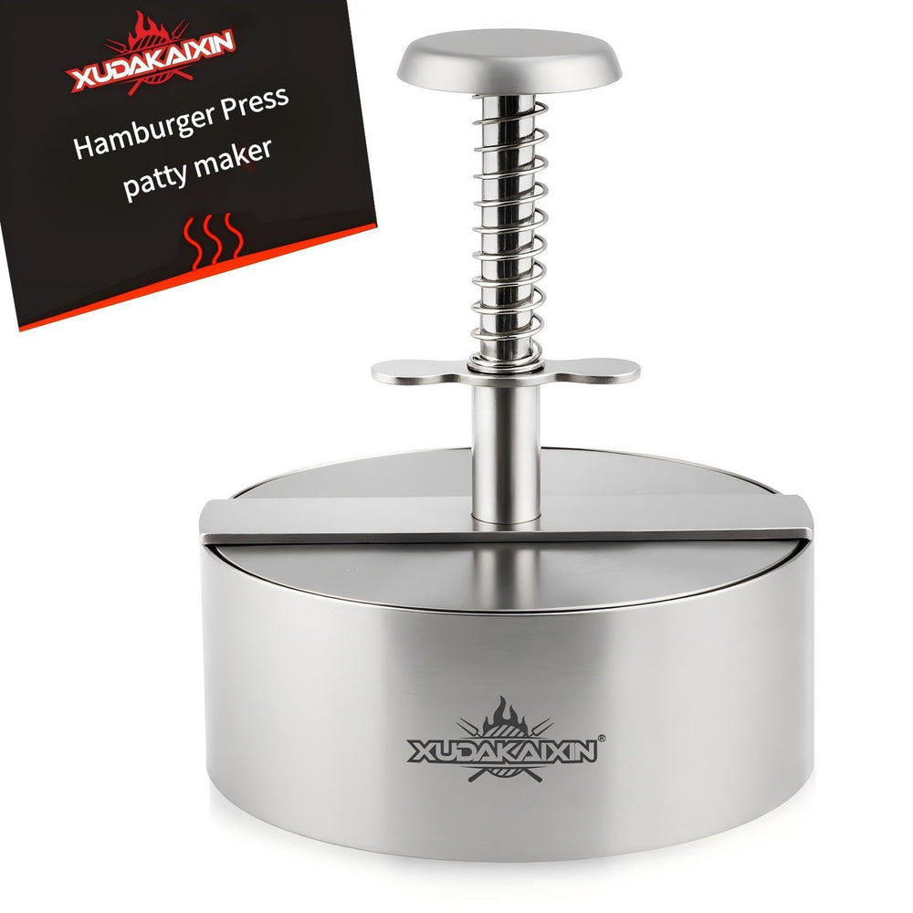 Cuexorik 4.5" hamburger press front view in silver