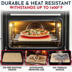 Culinary Couture pizza stone in oven with pizza