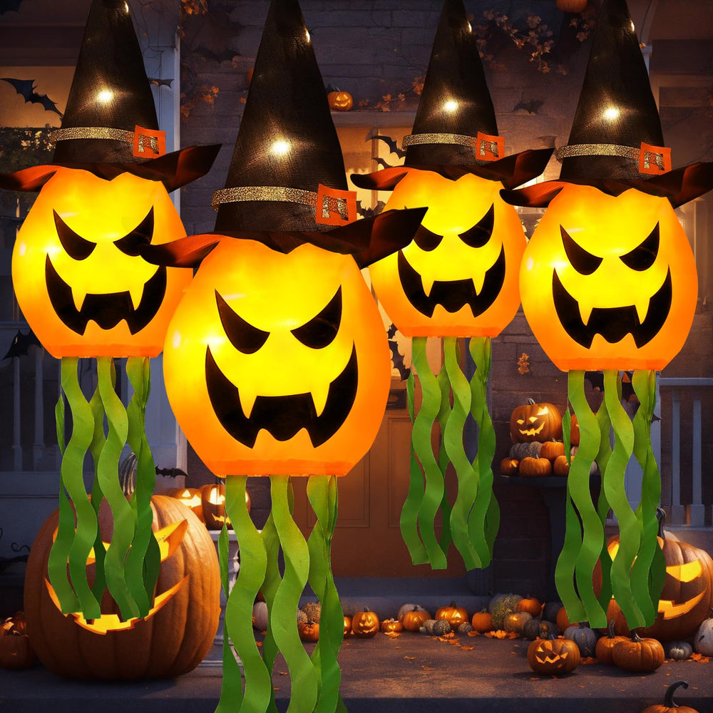 Cuorung Halloween decorations lighted pumpkin witch hat front view