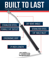 Curved design of McKillans pressure washer wand