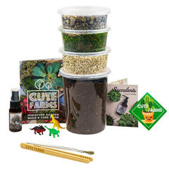 Cute Farms Terrarium Starter Kit contents including moss, soil, and tools