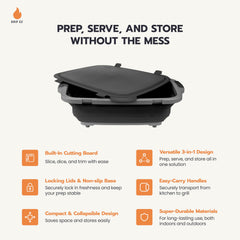 Cutting board feature of Drip EZ BBQ Prep Tub