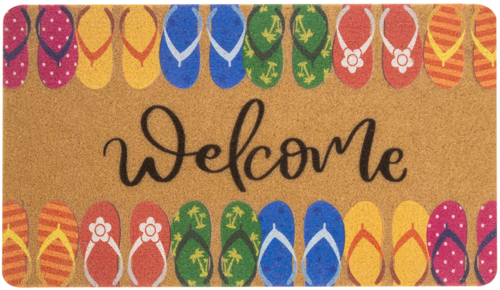CXQRR Welcome Matt outdoor doormat with colourful flip-flop design