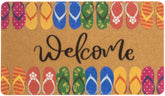 CXQRR Welcome Matt outdoor doormat with colourful flip-flop design