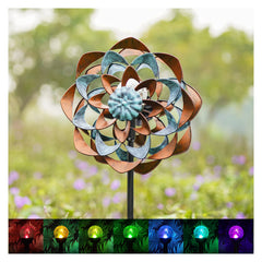 Cyan Oasis Solar Wind Spinner with copper and teal finish