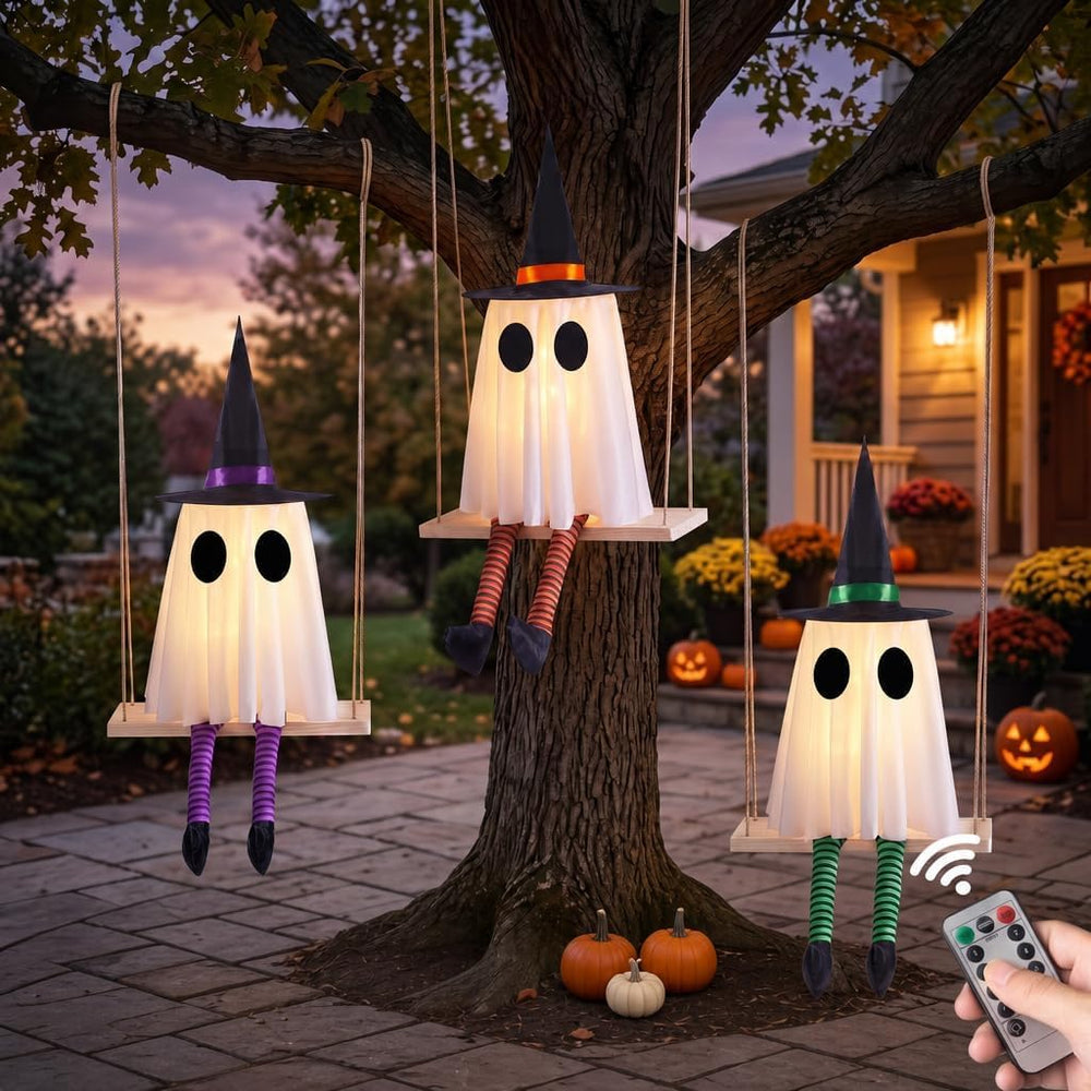 CYSKXYI Halloween Swinging Ghost Outdoor Decor set of 3 with LED lights