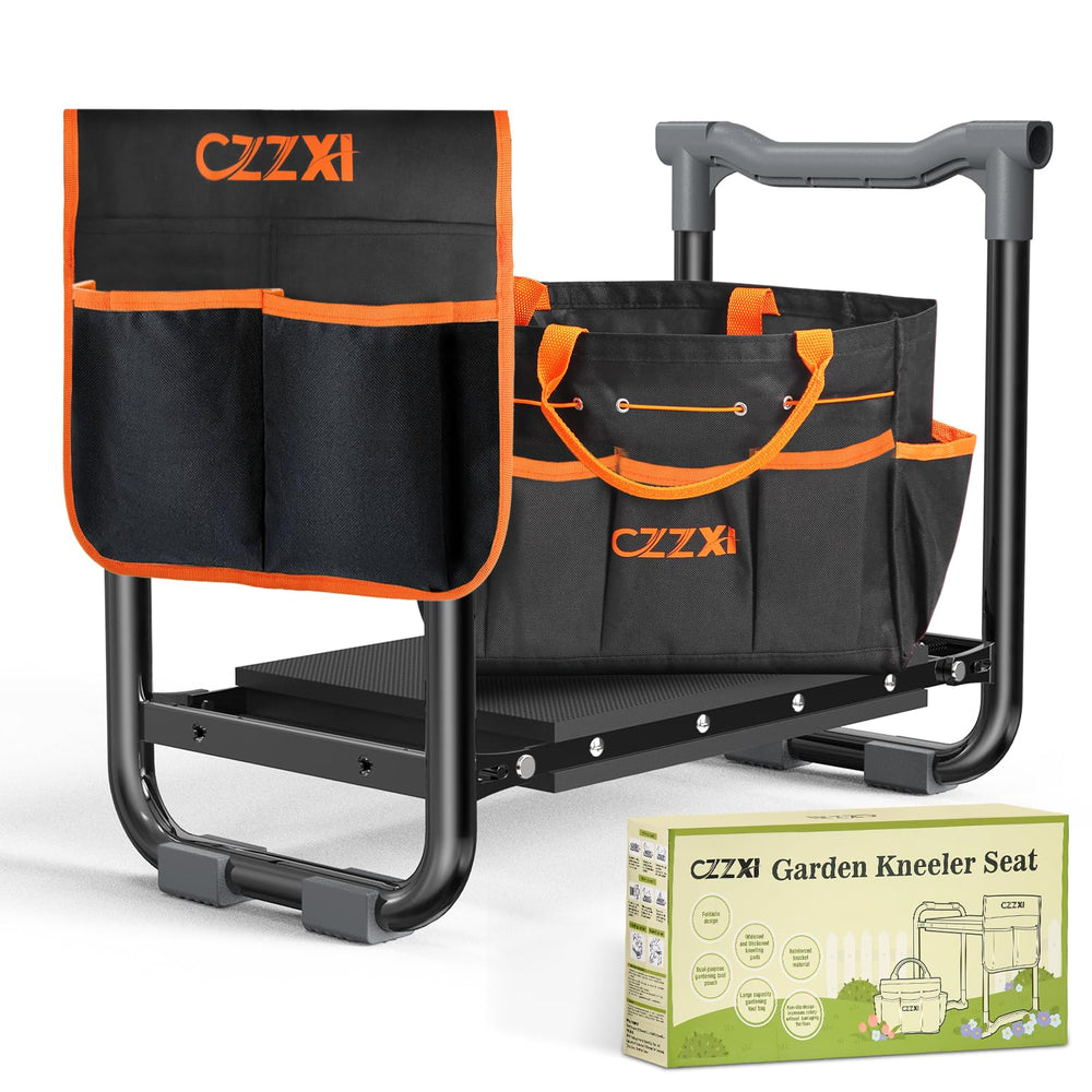 CZZXI Garden Kneeler and Seat front view, Black and Orange