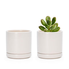 D'vine Dev 2-Pack Ceramic Pots front view in oatmeal colour