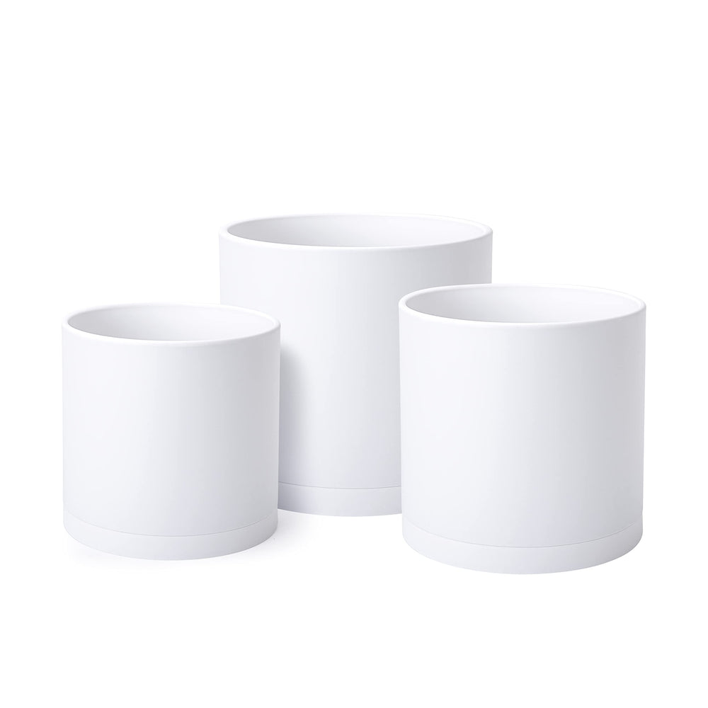 D'vine Dev 3-pack plastic pots in white with drainage holes