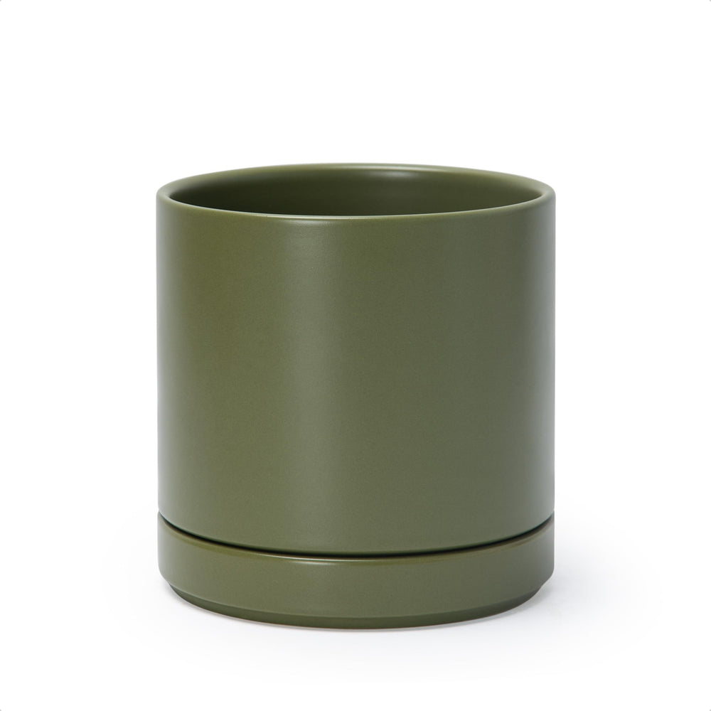 D'vine Dev 6.5 Inch Ceramic Planter Pot in Olive with Saucer