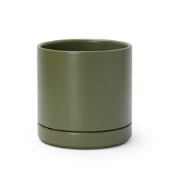 D'vine Dev 6.5 Inch Ceramic Planter Pot in Olive with Saucer