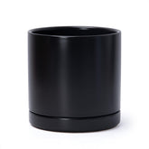 D'vine Dev 8.2 inch black ceramic planter pot front view with saucer