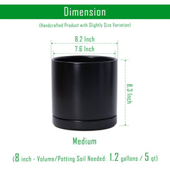 D'vine Dev 8.2 inch black ceramic planter pot with drainage hole