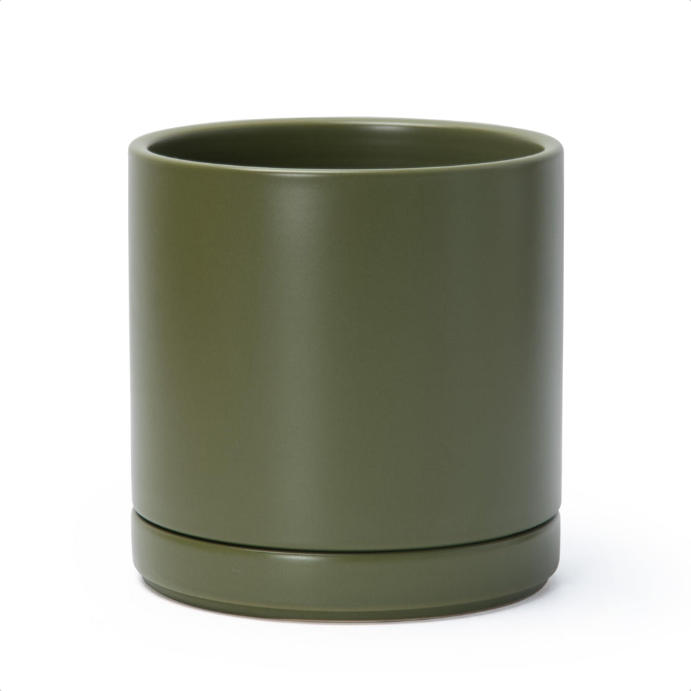 D'vine Dev 8.2 Inch Ceramic Planter Pot in Olive colour, front view.