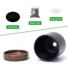 D'vine Dev ceramic pot showing drainage mesh net accessory
