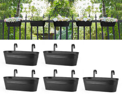 Dahey 15-inch black metal railing planter box front view