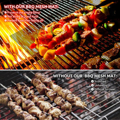 Dailyart Grill Mesh Mat on a gas grill during outdoor cooking