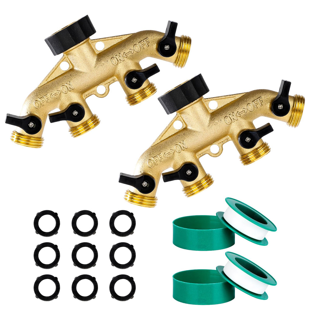 Dalmbox Garden Hose Splitter 4 Way front view with brass finish