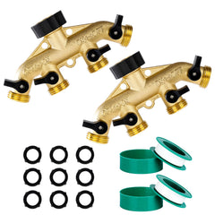 Dalmbox Garden Hose Splitter 4 Way front view with brass finish