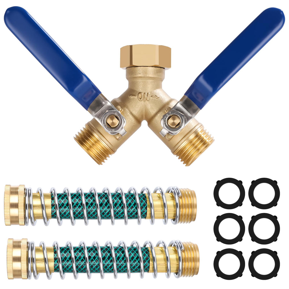 Dalmbox Garden Hose Splitter front view with dual valves