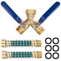Dalmbox Garden Hose Splitter front view with dual valves