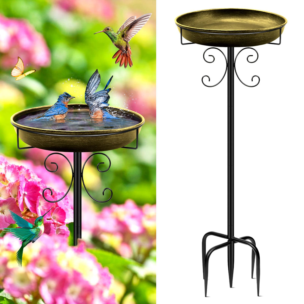 Daoeny 35In Metal Bird Bath Antique Golden front view
