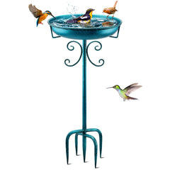 Daoeny 35In Metal Bird Bath front view in blue