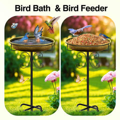 Daoeny Antique Golden Bird Bath in garden setting