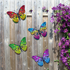 Daogtc Metal Butterfly Wall Decor hanging on a garden fence