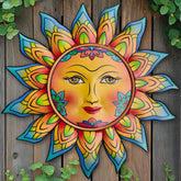 Daogtc Metal Sun Flower Wall Decor front view with warm-toned colours