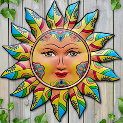 Daogtc Metal Sun Wall Decor front view with sunflower petal flames
