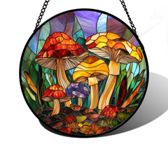 DASTOLL Colorful Mushroom Forest Stained Glass Suncatcher front view