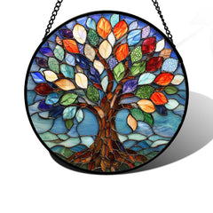DASTOLL Colorful Tree of Life Stained Glass Suncatcher front view