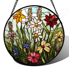 DASTOLL Colorful Wildflowers Stained Glass Suncatcher front view