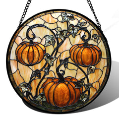 DASTOLL Halloween Orange Pumpkin Stained Glass Window Hanging front view