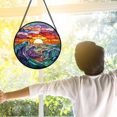 DASTOLL Stained Glass Suncatcher 6.3 inch colourful design close-up