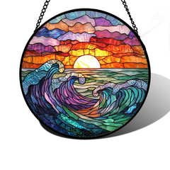 DASTOLL Stained Glass Suncatcher 6.3 inch front view with vibrant colours