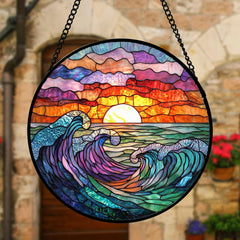 DASTOLL Stained Glass Suncatcher 6.3 inch hung in a bright window