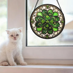 DASTOLL stained glass suncatcher close-up of green and white design