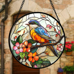 DASTOLL stained glass suncatcher side view with metal chain