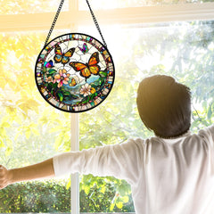 DASTOLL stained glass window hanging with metal chain