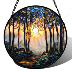 DASTOLL Sunrise Forest Path Stained Glass Suncatcher front view