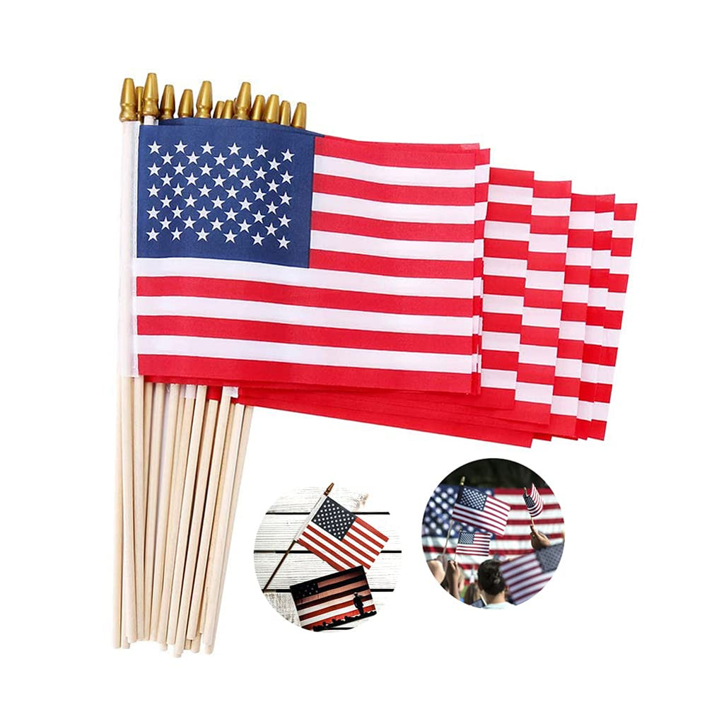 Datconect 5x8 inch small American flag on a 12 inch wooden stick