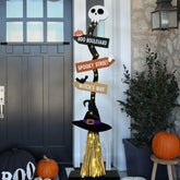 DAZONGE Lighted Witch Broom front view with string lights